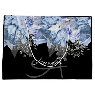 Monogram Name Bridal Gevor Wedding Rose BlueFloral Große Geschenktüte