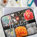 Monogram Name cacti Rose Foto Collage modern Laptopschutzhülle<br><div class="desc">Brillant rote, gelbe und orangefarbene Rose, üppige grüne, aqua- und schwarze Kakteen schrecken an den Sommertagen warm an. Genießen Sie die Blüten und die friedliche Atmosphäre eines lebendigen Gartens, wenn Sie diese atemberaubende Fotografie individuelle Name neopren Laptop Ärmel. Dieser Laptop-Ärmel ist in drei Größen erhältlich: 15 Zoll, 13 Zoll und...</div>