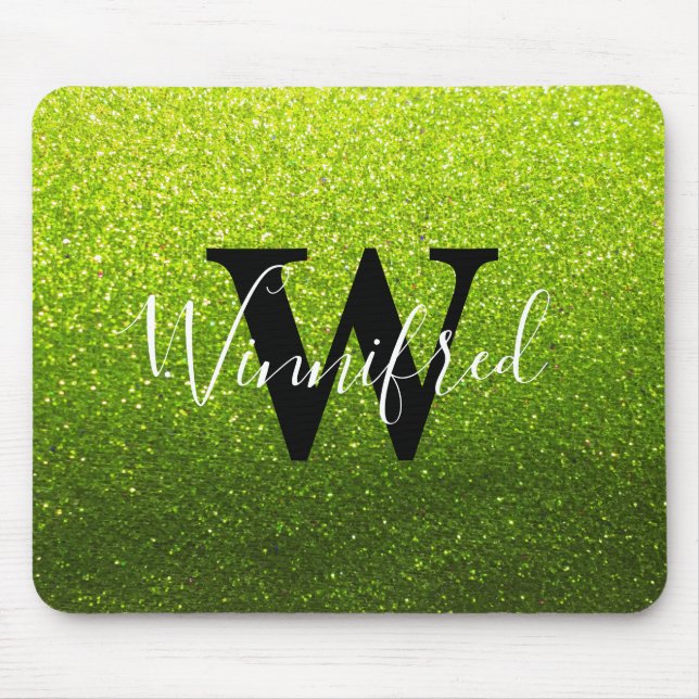 Monogram Name Chartreuse Ombre Glitzer Glitzern Mousepad (Vorne)