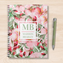 Monogram Name Cherry Blossom Wasserfarbe Floral