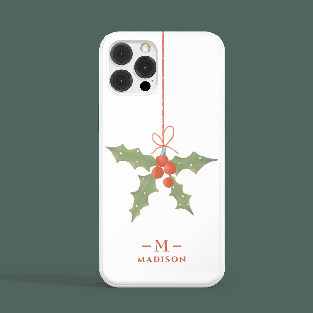 Monogram Name Christmas Holly Winter Floral Case-Mate iPhone Hülle (Von Creator hochgeladen)