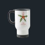 Monogram Name Christmas Holly Winter Floral Reisebecher<br><div class="desc">Monogram Name Christmas Holly Winter Floral Coffee Travel Mug bietet eine heilige Dekoration in Rot und Grün mit Ihrem personalisierten Namen und Monogramm in elegantem roten Drehbuch unten. Personalisieren Sie den Text durch Bearbeiten in den bereitgestellten Textfeldern. Perfekt zum Geburtstag, Weihnachtsgeschenke, beste Freunde und vieles mehr. Entworfen von ©Evco Studio...</div>