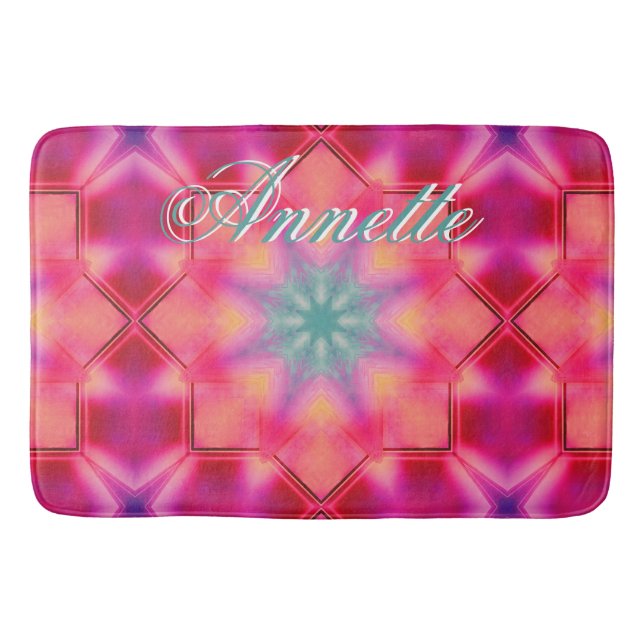 Monogram Name Colorful Blue Star Muster | Badematte (Vorderseite)