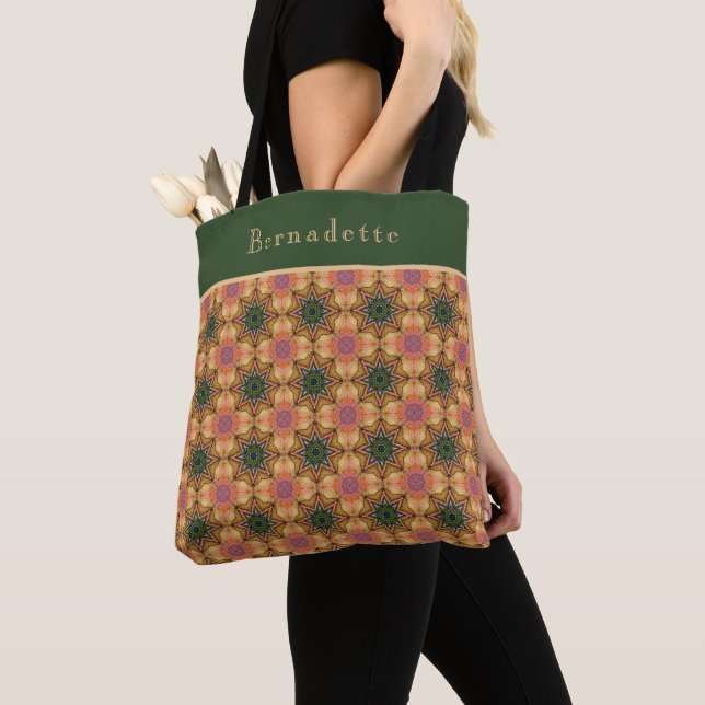Monogram Name Coral Orange Green Star Tasche (Von Nahem)