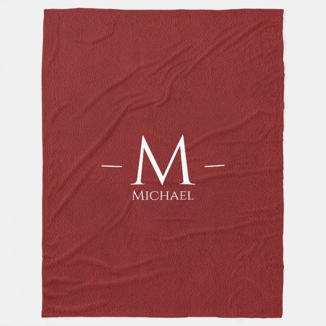 Monogram Name Custom Red Brother Leather Look Larg Fleecedecke (Vorderseite)