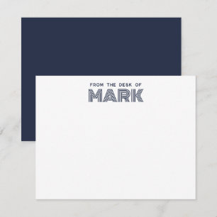 Monogram Name Dark Blue White Modern Stripes Mitteilungskarte