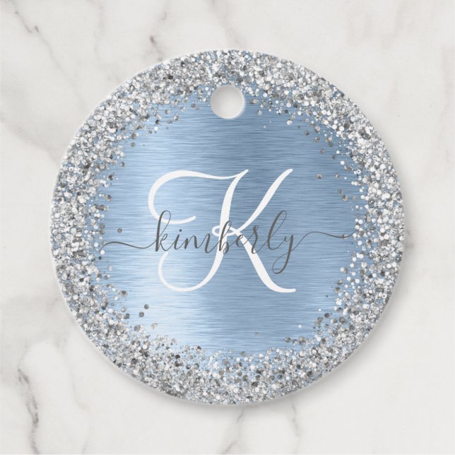 Monogram, Name des blauen, gebürsteten Metalls Sil Geschenkanhänger (Vorderseite)