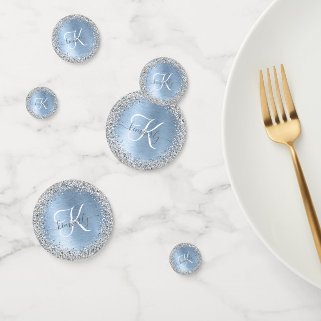 Monogram, Name des blauen, gebürsteten Metalls Sil Konfetti (Gruppe)