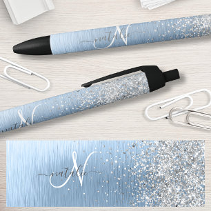 Monogram, Name des blauen, gebürsteten Metalls Sil Kugelschreiber