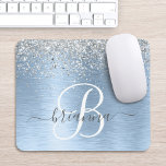 Monogram, Name des blauen, gebürsteten Metalls Sil Mousepad<br><div class="desc">Dieses schicke Mousepad-Design mit hübsch silberfarbenem Glitzer auf blau gebürstetem metallischem Hintergrund ist einfach zu personalisieren.</div>