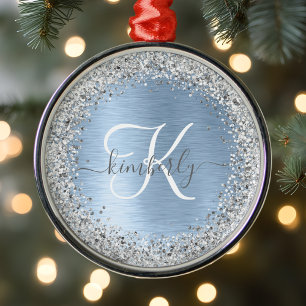 Monogram, Name des blauen, gebürsteten Metalls Sil Ornament Aus Metall