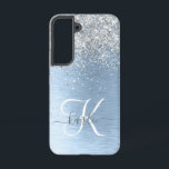 Monogram, Name des blauen, gebürsteten Metalls Sil Samsung Galaxy Hülle<br><div class="desc">Dieses schicke Gehäuse mit hübschem silber funkelndem Glitzer auf blau gebürstetem metallischem Hintergrund ist einfach zu personalisieren.</div>