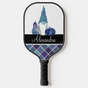 Monogram Name Dusty Blue Gnome kariert Pickleball Schläger