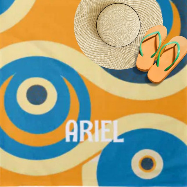 Monogram Name Evil Eye Retro farbiges Strandtuch (Pure beach style!)