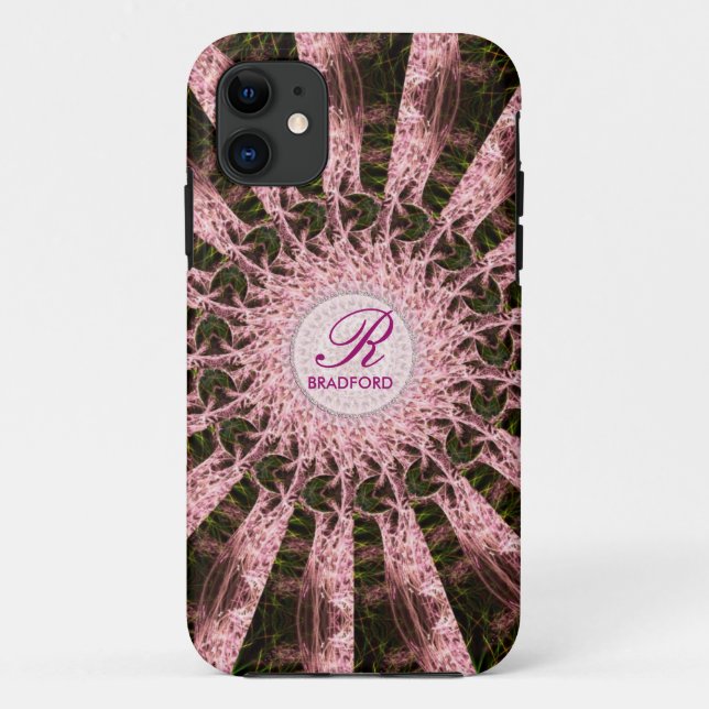 Monogram Name Fraktal Rose Spiral Art Custom Case-Mate iPhone Hülle (Rückseite)