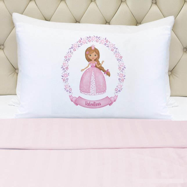 Monogram Name Girl Pink Princess Pillowcase Kissenbezug (A cute girls pink princess pillowcase. Personalize it with your girls name. So cute for her bed.)