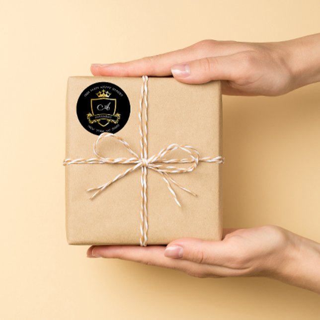 Monogram Name Gold Crown Royal UAWG Rücksendeadres Runder Aufkleber (Von Creator hochgeladen)