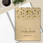 Monogram Name Gold Glitzer Stars 2023 Planer<br><div class="desc">Dieser stilvolle Planer ist mit tropfenden Imitaten goldenen Sternen auf einem goldenen Glitzer Hintergrund dekoriert. Einfache Anpassung mit Ihrem Namen,  Monogramm und Jahr.</div>