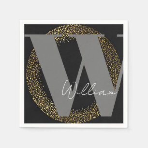 Monogram-Name Gold schwarz grau stylisch Serviette