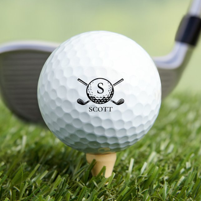 Monogram Name Golf Club Classic Black White  Golfball (Von Creator hochgeladen)