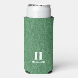Monogram Name Green Denim Print 12oz Selters Dosenkühler