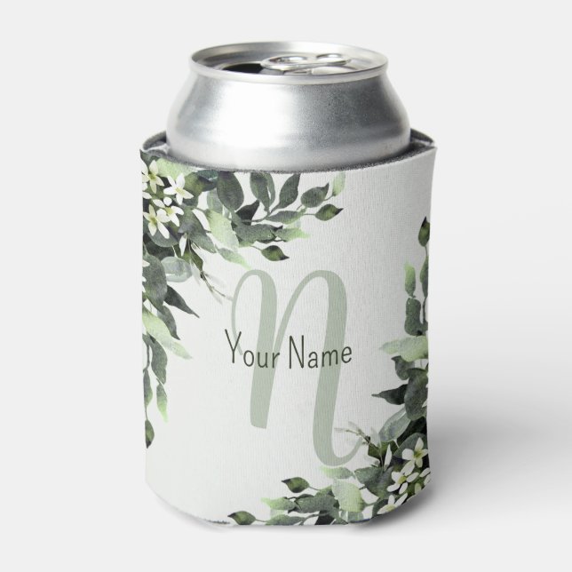 Monogram Name Greenery Floral Eukalyptus Blätter Dosenkühler (Kanne Vorderseite)