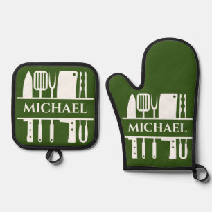 Monogram Name GRILLEN Koch Cook Grilling Ofenhandschuh & Topflappen-Set