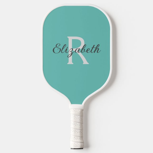 Monogram Name Initial Aquamarin Green Blue Grey Wh Pickleball Schläger (Vorderseite)