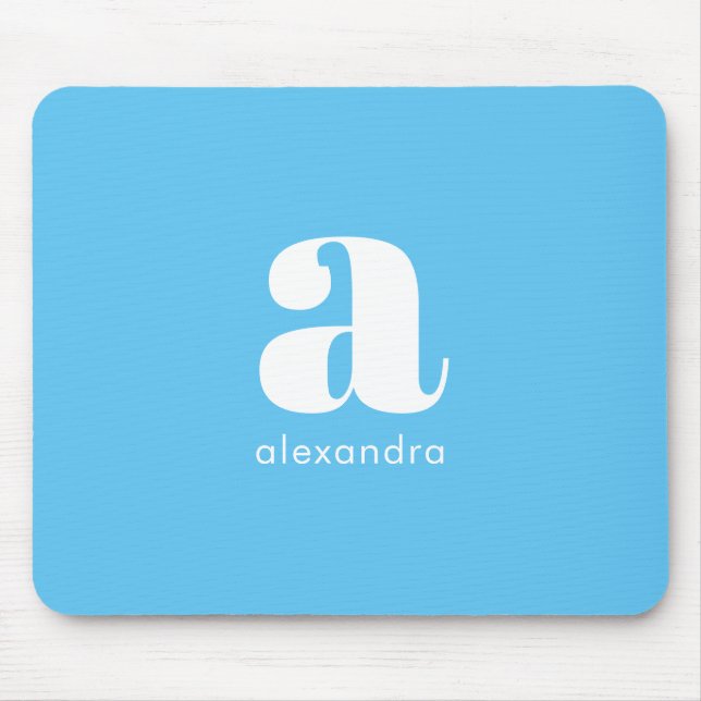 Monogram Name Initial Blue Modern Simple Classy Mousepad (Vorne)