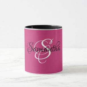 Monogram Name Initial Extravagant Script Magenta Tasse
