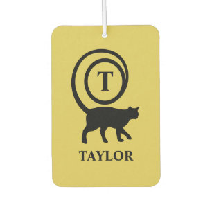 Monogram Name Initial Kitty Cat Lover Gold Black Autolufterfrischer