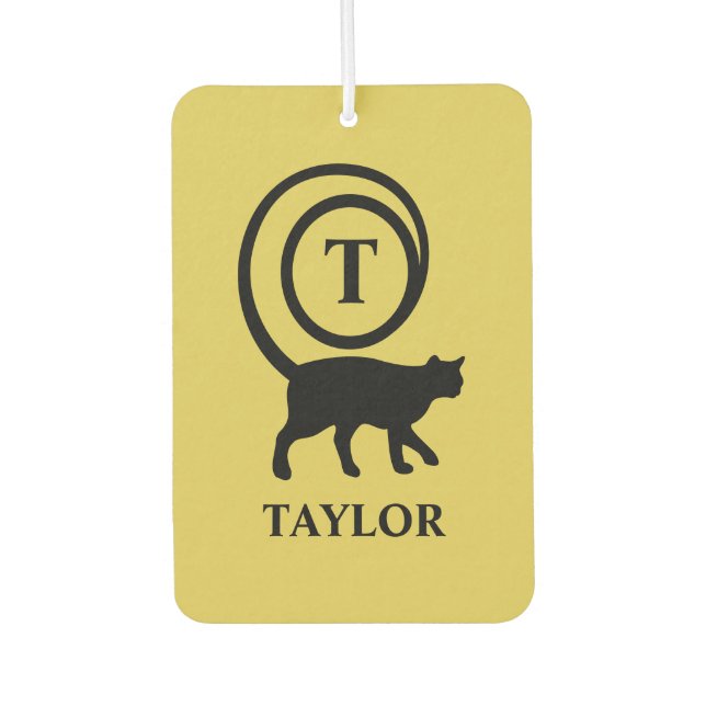 Monogram Name Initial Kitty Cat Lover Gold Black Autolufterfrischer (Vorderseite)