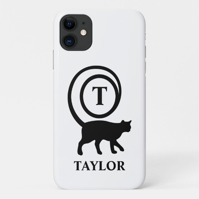 Monogram Name Initial Kitty Cat Lover White Black Case-Mate iPhone Hülle (Rückseite)