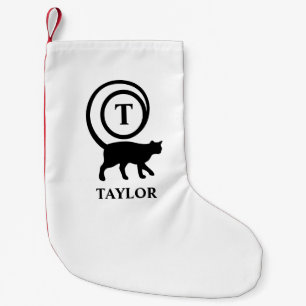 Monogram Name Initial Kitty Cat Lover White Black Kleiner Weihnachtsstrumpf