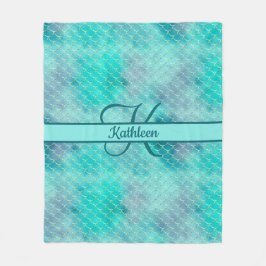 Monogram Name Initial Mermaid Blue Lila Green Fleecedecke