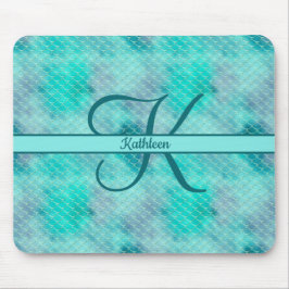 Monogram Name Initial Mermaid Blue Lila Green Mousepad