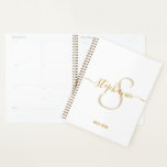 Monogram Name Initial Modern Gold Script Planer<br><div class="desc">Monogram Name Initial Modern Gold Script Planner. Easy to customize. Get yours today!</div>