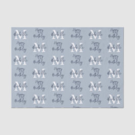 Monogram Name Initial Pattern Happy Birthday Blue Seidenpapier