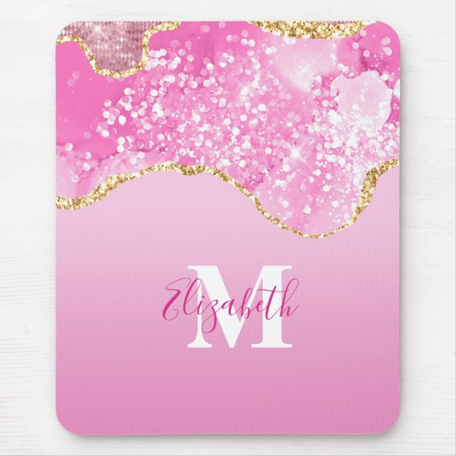 Monogram Name Initial Pink Gold Glam Glitzer Mousepad (Vorne)