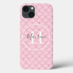 Monogram Name Initial Pink Mermaid Scales Trendy Case-Mate iPhone Hülle