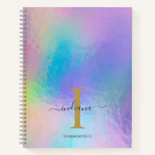 Monogram Name Initial Rainbow Holographic Gold Notizbuch