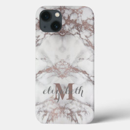 Monogram Name Initial Rose Gold White Gray Marble Case-Mate iPhone Hülle