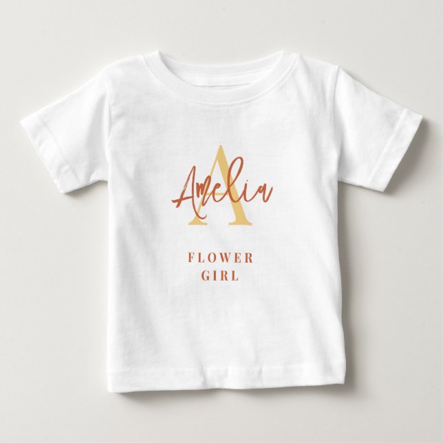 Monogram Name Initial Terracotta Flower Girl Baby T-shirt (Vorderseite)