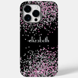 Monogram Name Initials Black Pink Silver Glitzer Case-Mate iPhone 14 Pro Max Hülle