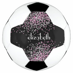 Monogram Name Initials Black Pink Silver Glitzer Fußball