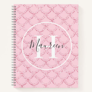 Monogram Name Initials Pink Mermaid Scales Glitzer Notizbuch