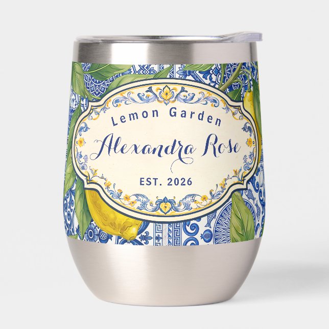 Monogram Name Lemon Blue French Country Tile  (Gauche)