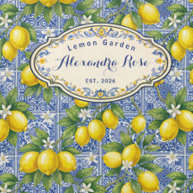 Monogram Name Lemon Blue French Country Tile 