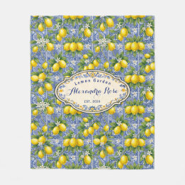 Monogram Name Lemon Blue French Country Tile  Fleecedecke