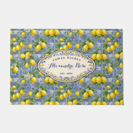 Monogram Name Lemon Blue French Country Tile  Fußmatte
